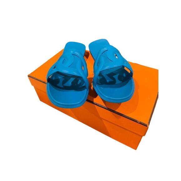 Hermes Aloha Slip-On Open Toe Sandals Rubber Blue  36 - Picture 4 of 8